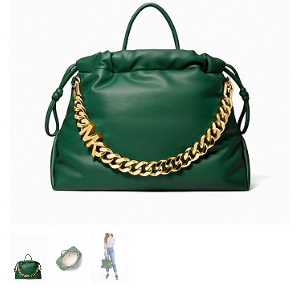 Michael Kors Lina Medium Logo Faux Leather Tote Bag, Moss Green